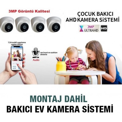 4 Kameralı Bakıcı Bebek Ev Kamera Sistemi MONTAJ DAHİL