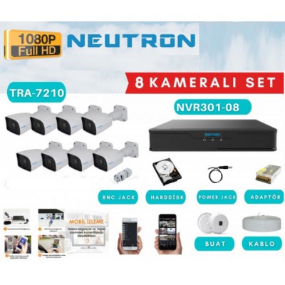 NEUTRON 8 kameralı FULL HD hazır kamera seti TRA-7210 HD-U