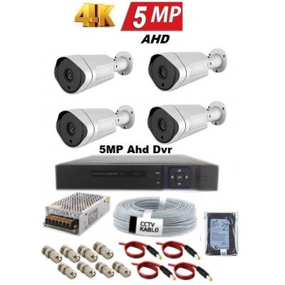 AC-84 5MP 4K 4 Kameralı Ultrahd AHD Güvenlik Kamera Seti