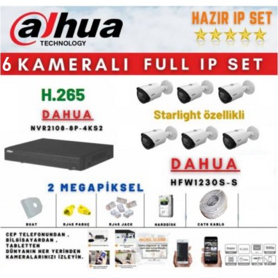 Dahua 6 kameralı Starlight Ip Kamera Set 2MP Tak Çalıştır