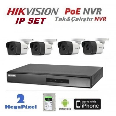 4 Kameralı Hikvision IP Poe Nvr lı Kamera Seti